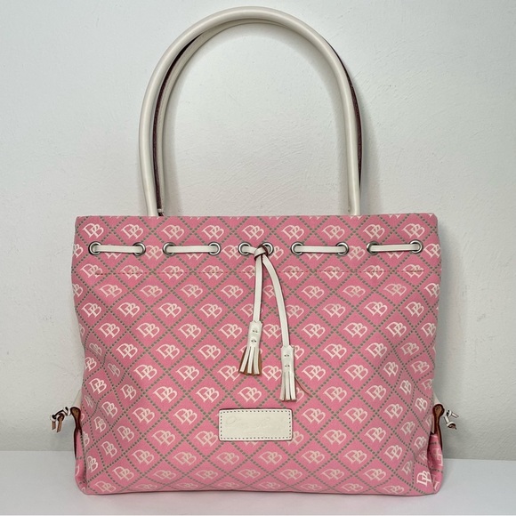 DOONEY & BOURKE Canvas Leather Tassel Tote Satchel RARE pink with white leather - Picture 14 of 16